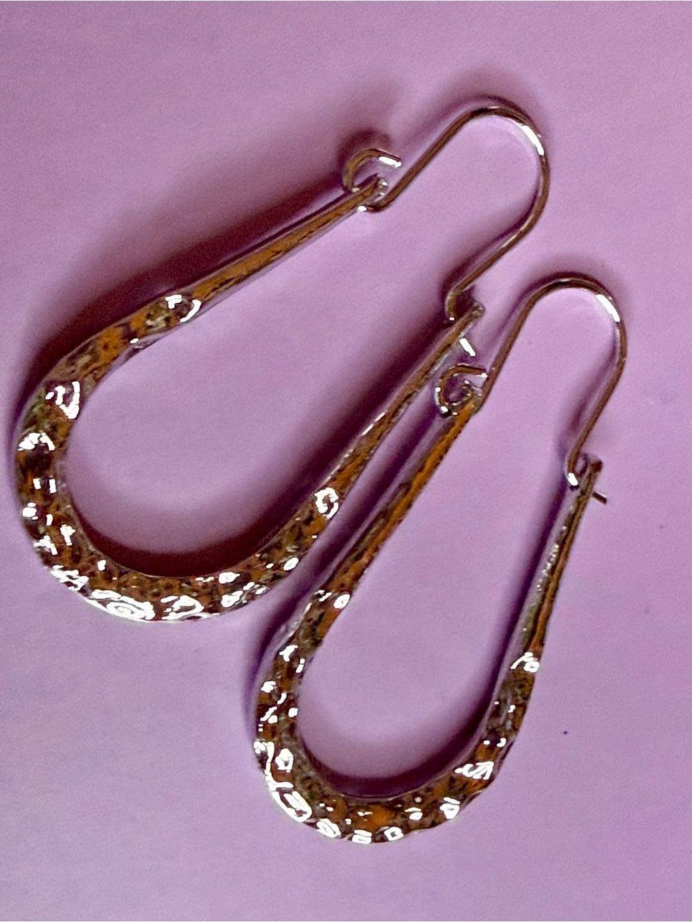 Sterling Silver tone Hammered Teardrop Hook Earrings - Silver